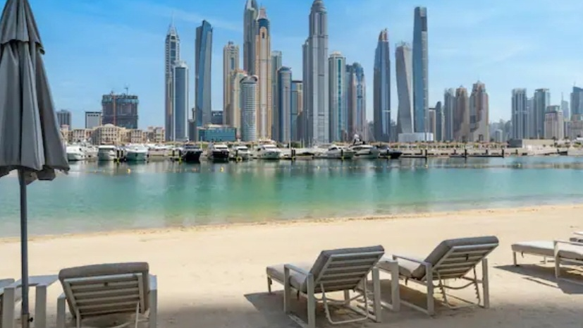 Beach facing the Dubai Marina skyline